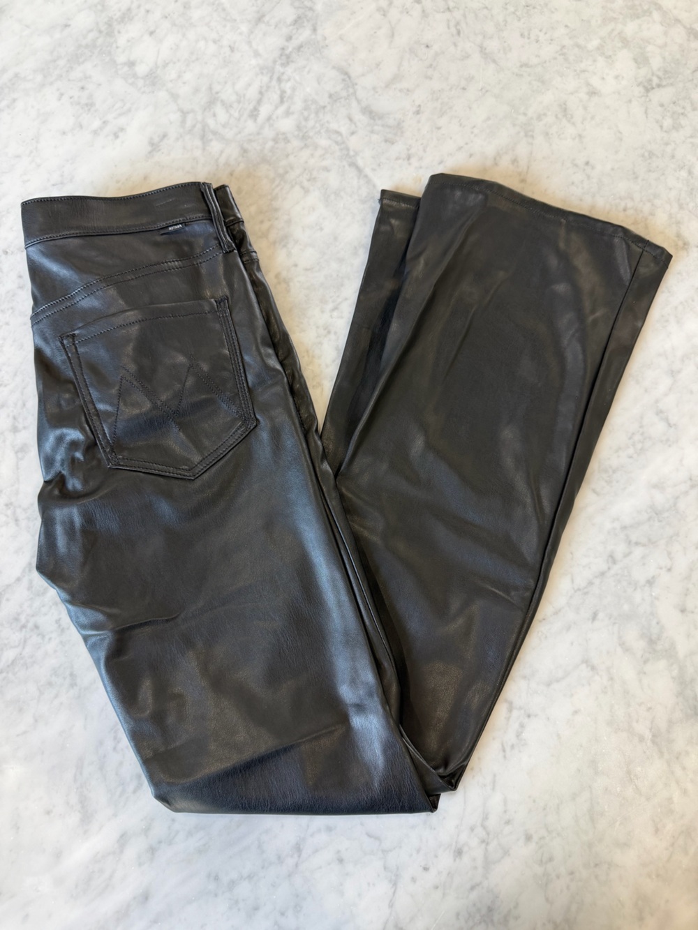 MOTHER The Weekender Heel Faux Leather Flare Pants Black Size 29 - Picture 4 of 12